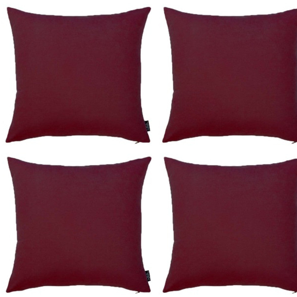 Set Of Four 17" X 17" Claret Red Polyester Zippered Pillow Cover