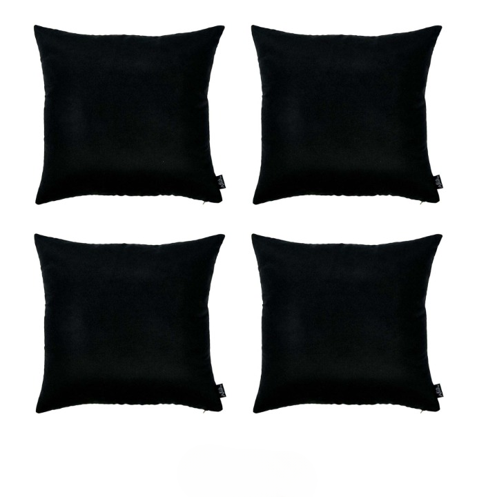 Set Of Four 18" X 18" Black Polyester Zippered Pillow Cover