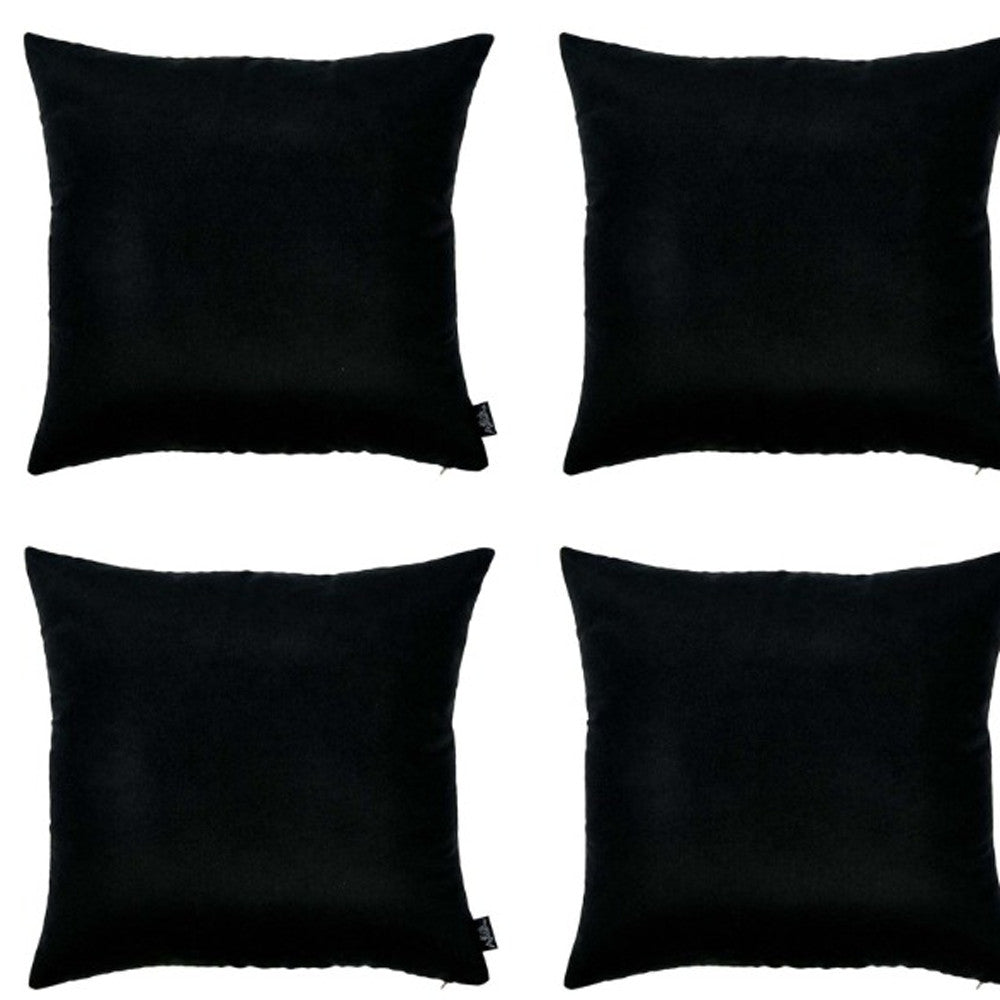 Set Of Four 18" X 18" Black Polyester Zippered Pillow Cover