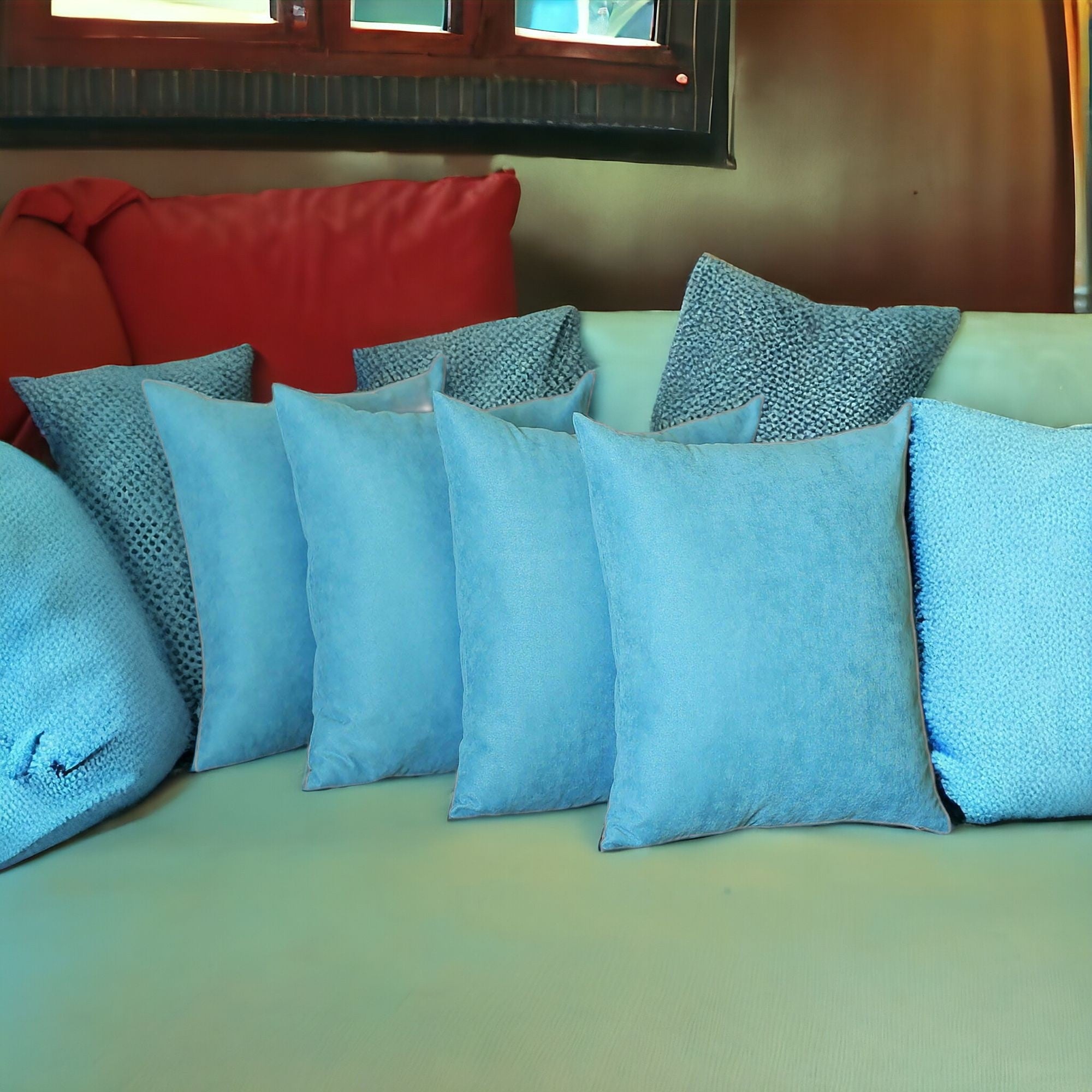 Set Of Four 20" X 20" Sky Blue Polyester Zippered Pillow Cover