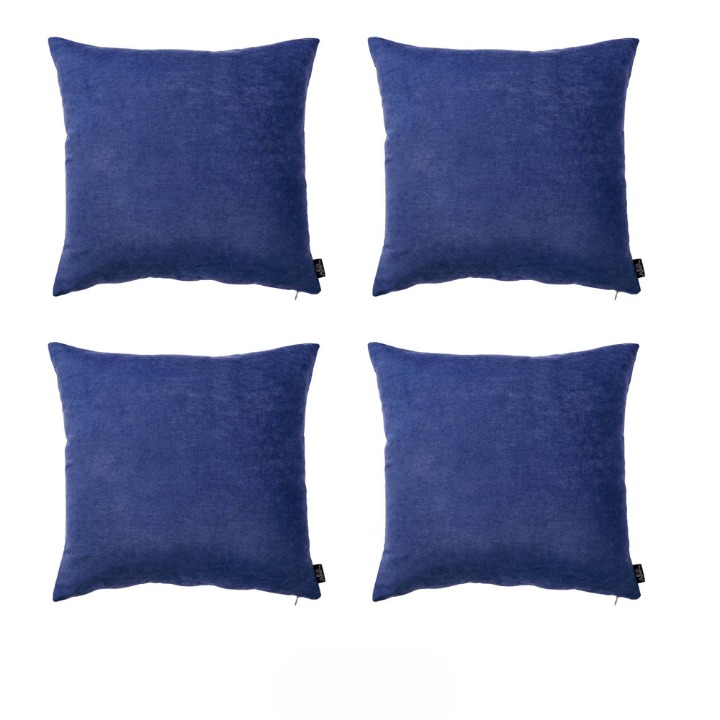 Set Of Four 20" X 20" Navy Blue Polyester Zippered Pillow Cover