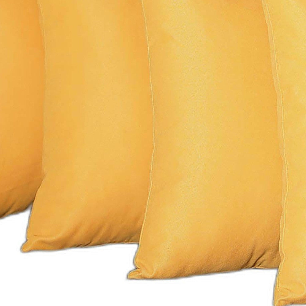 Set Of Four 20" X 20" Yellow Polyester Zippered Pillow Cover