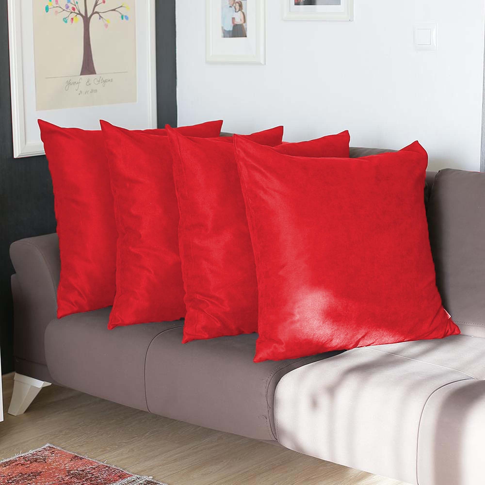 Set Of Four 26" X 26" Red Polyester Zippered Pillow Cover