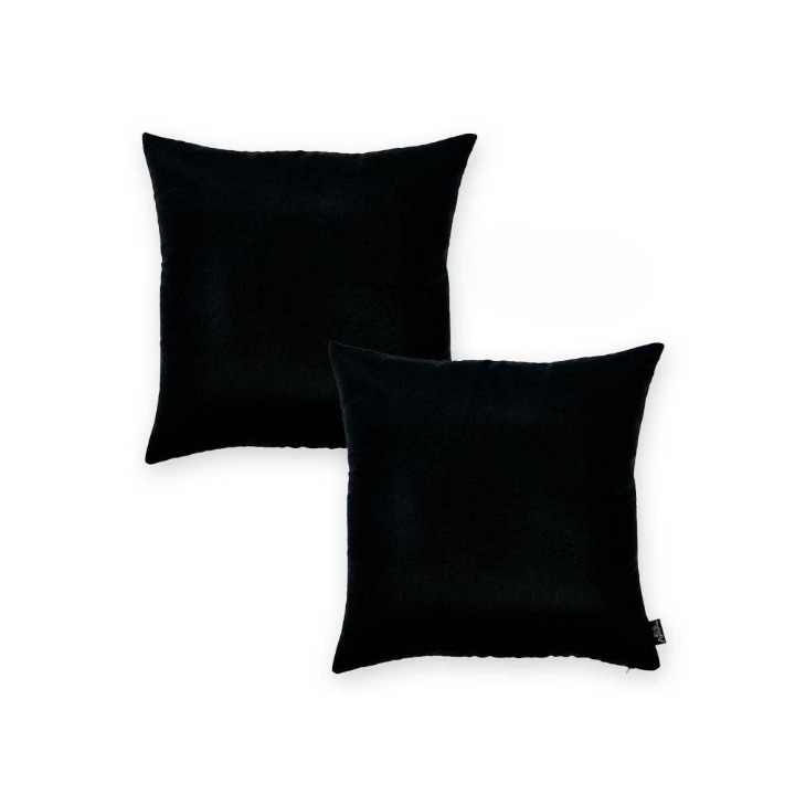 Set Of Two 16" X 16" Black Polyester Zippered Pillow Cover