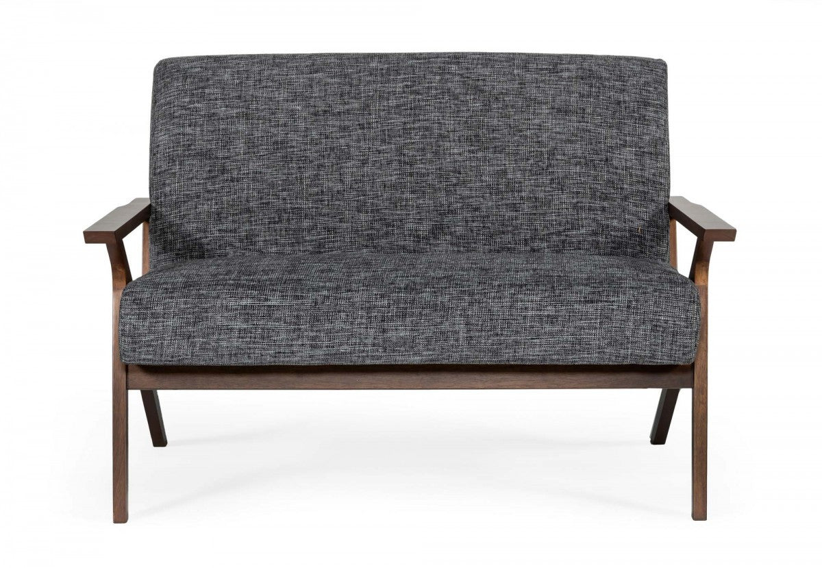 Compact 44" Grey Fabric And Walnut Veneer Loveseat