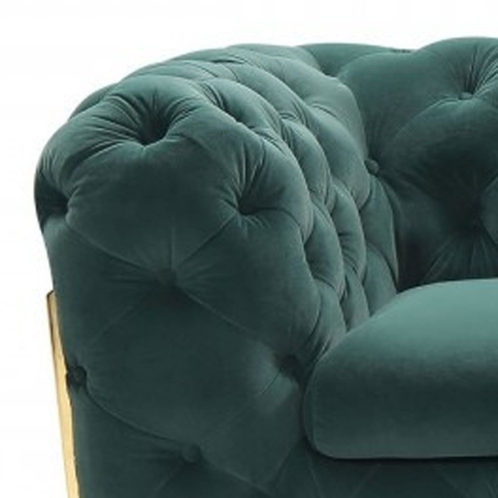 Glam 74" Green Velvet And Gold Loveseat