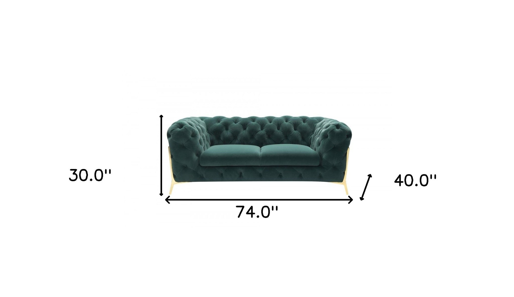 Glam 74" Green Velvet And Gold Loveseat