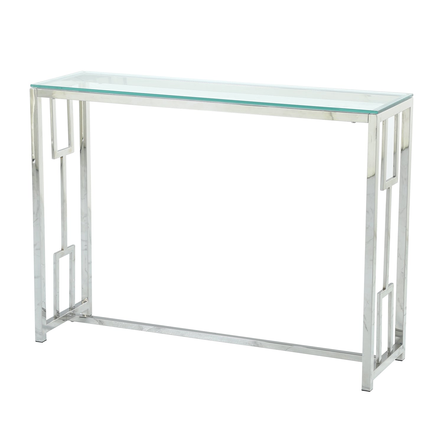 12" Clear and Silver Glass Frame Console Table