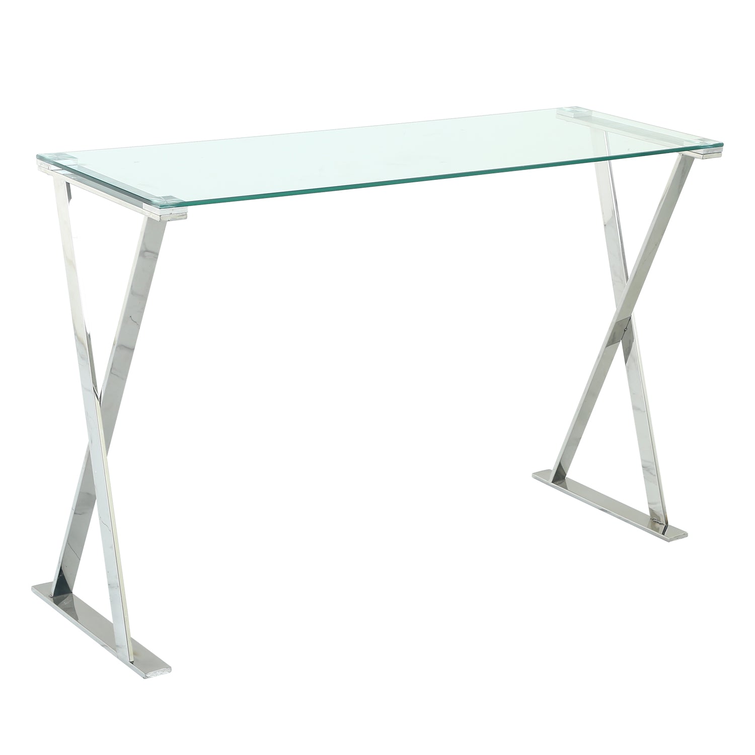 12" Clear and Silver Glass Frame Console Table