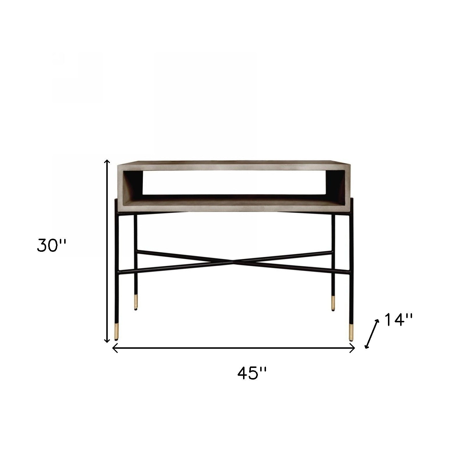 45" Gray and Black Concrete Console Table With Shelves