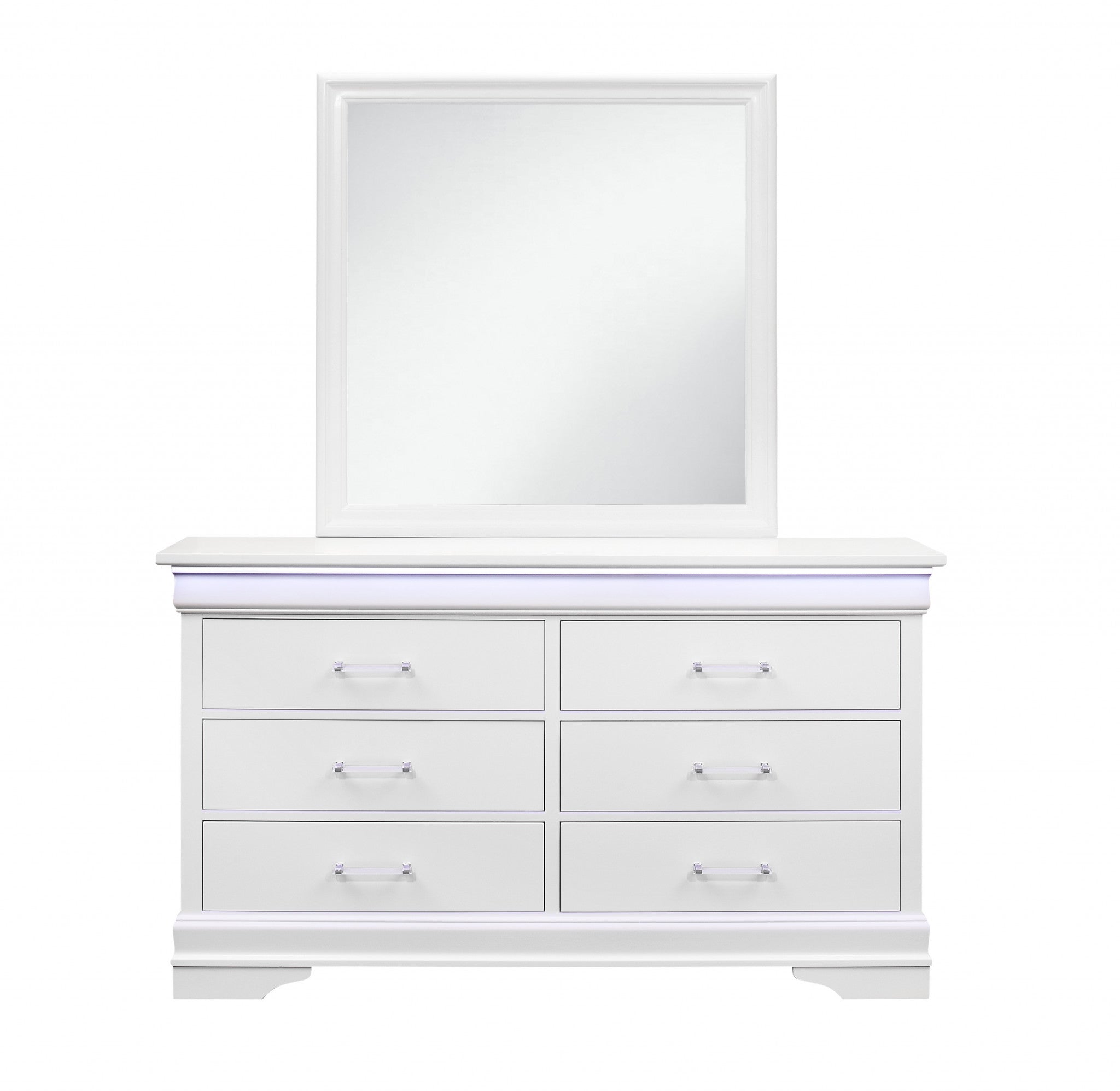 59" White Solid Wood Six Drawer Double Dresser with LED