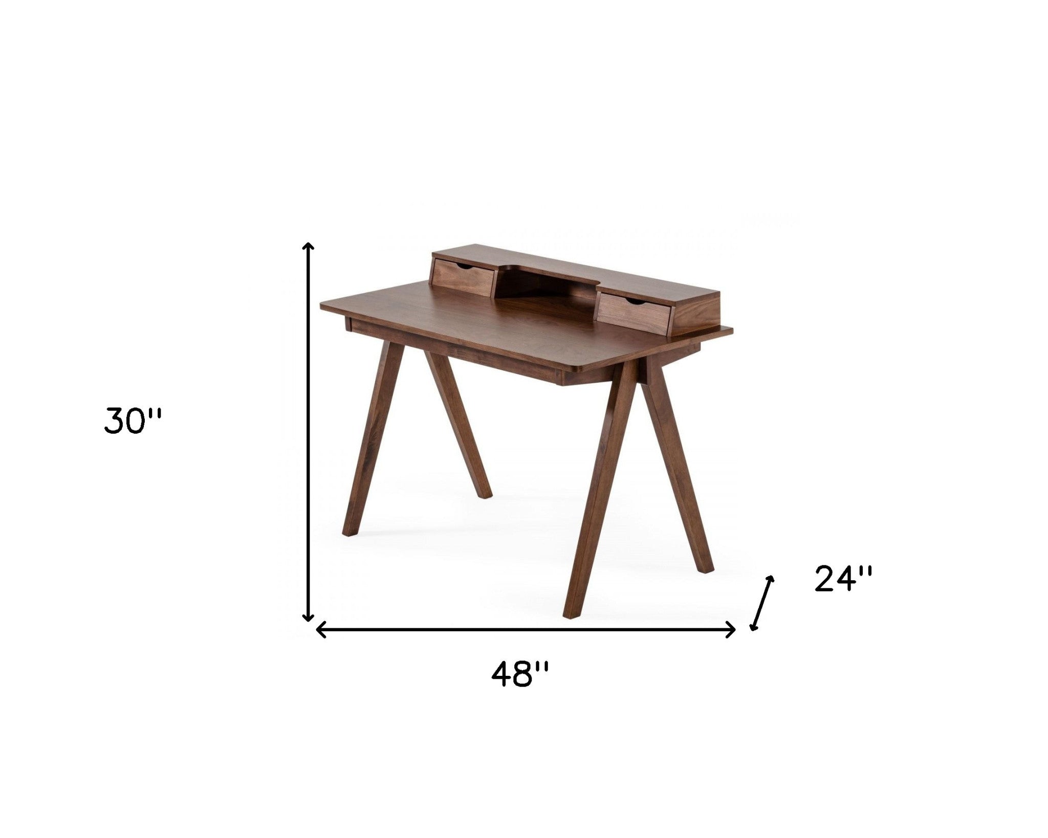 48" Walnut Manufactured Wood Rectangular Writing Desk With Two Drawers