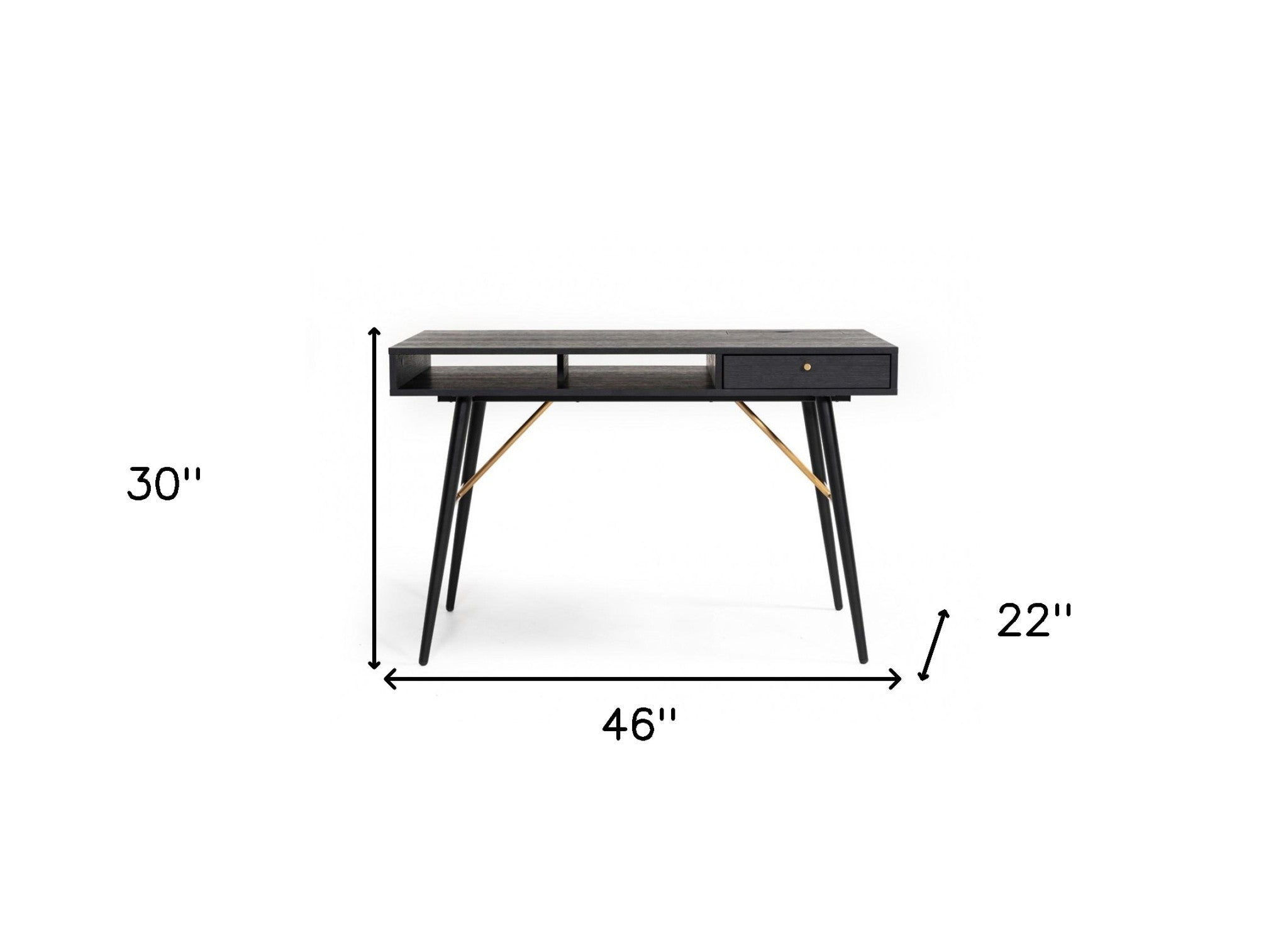 46" Black Oak Manufactured Wood Rectangular Writing Desk