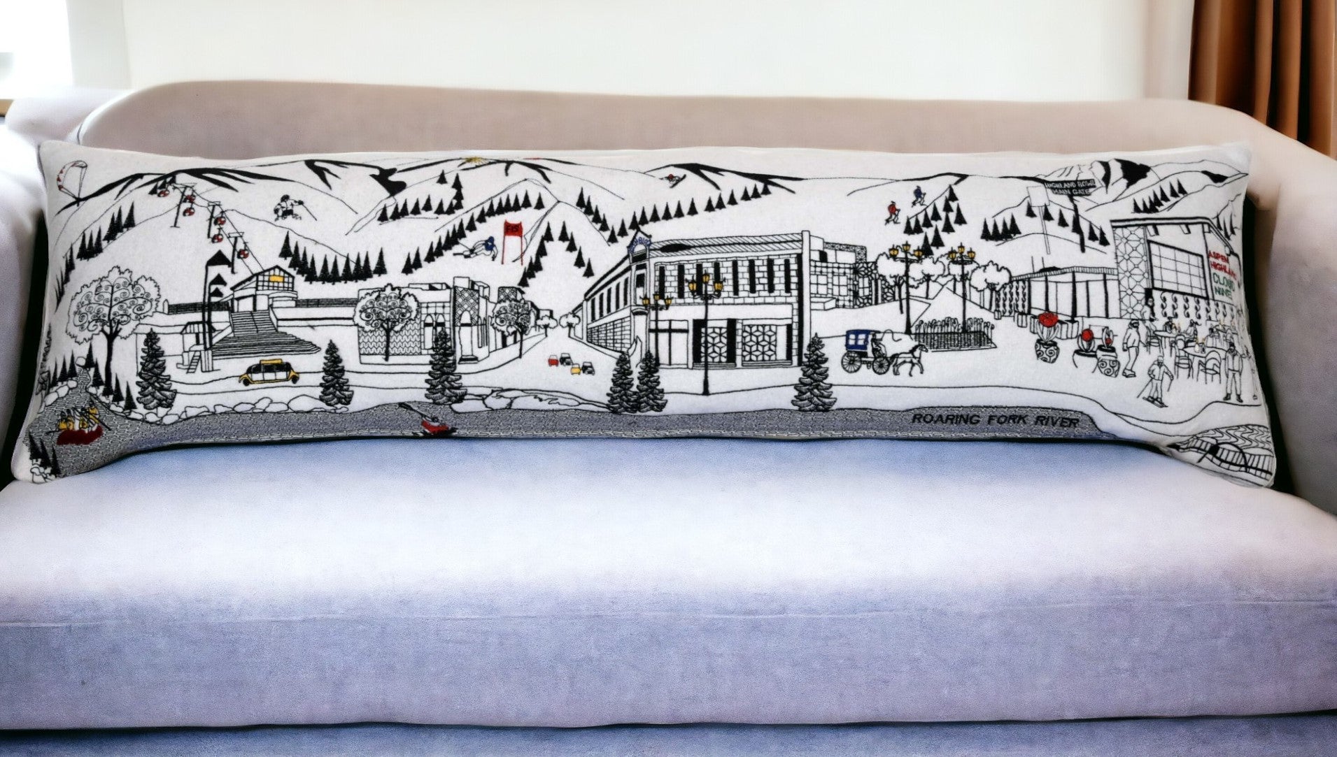 45" White Aspen Daylight Skyline Lumbar Decorative Pillow