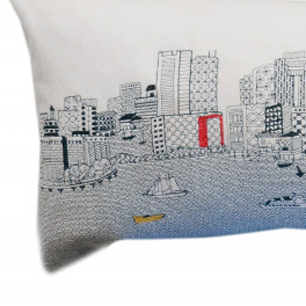 45" White Boston Daylight Skyline Lumbar Decorative Pillow