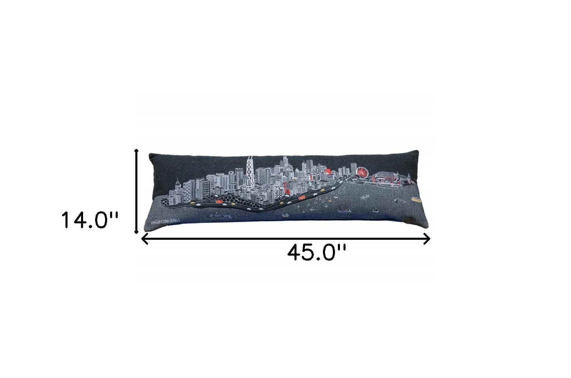 45" Black Chicago Nighttime Skyline Lumbar Decorative Pillow