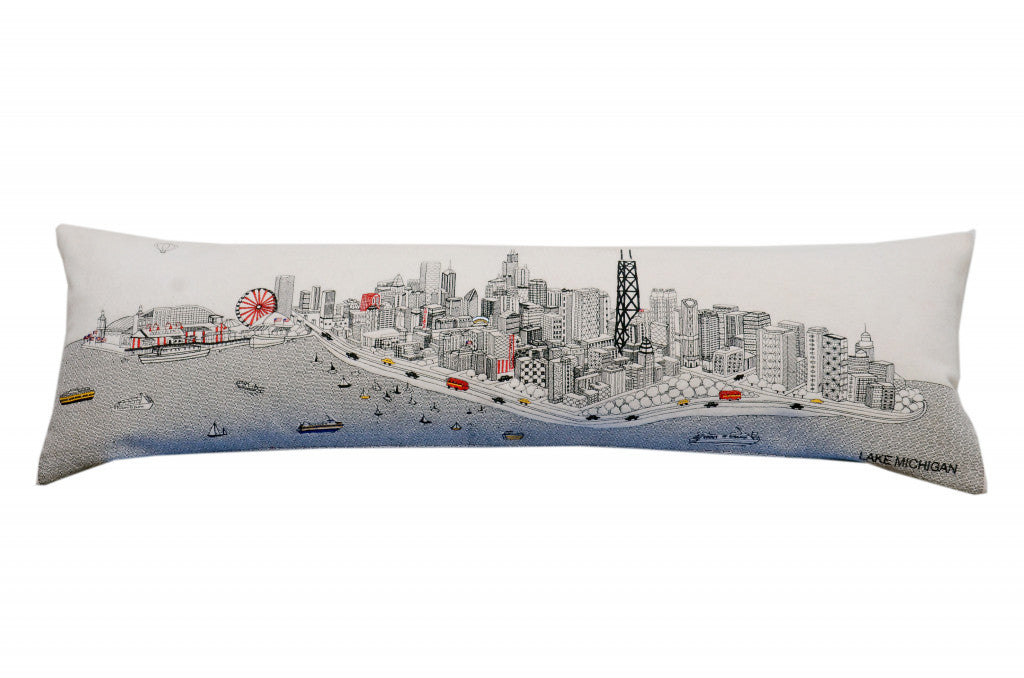 45" White Chicago Daylight Skyline Lumbar Decorative Pillow