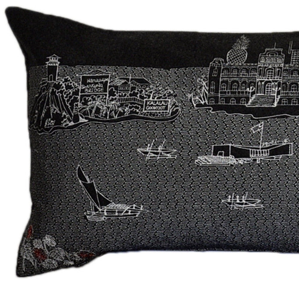 45" Black Hawaii Nighttime Skyline Lumbar Decorative Pillow