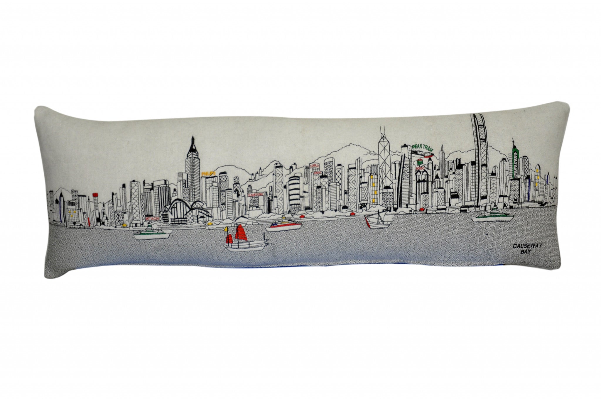 45" White Hong Kong Daylight Skyline Lumbar Decorative Pillow