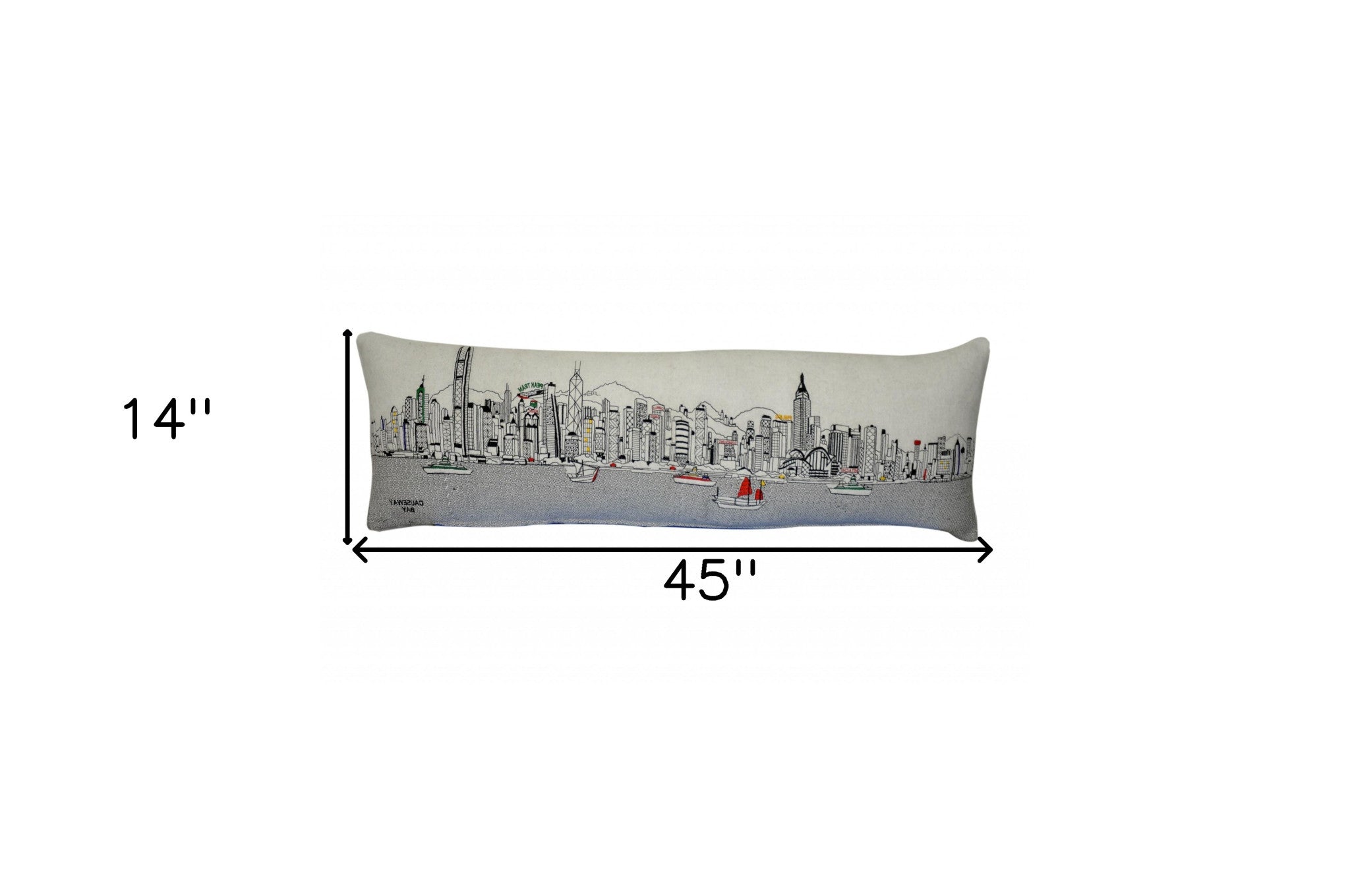 45" White Hong Kong Daylight Skyline Lumbar Decorative Pillow