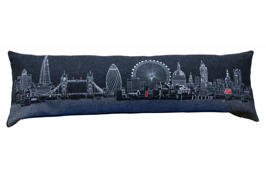 45" Black and White London Nighttime Skyline Lumbar Decorative Pillow