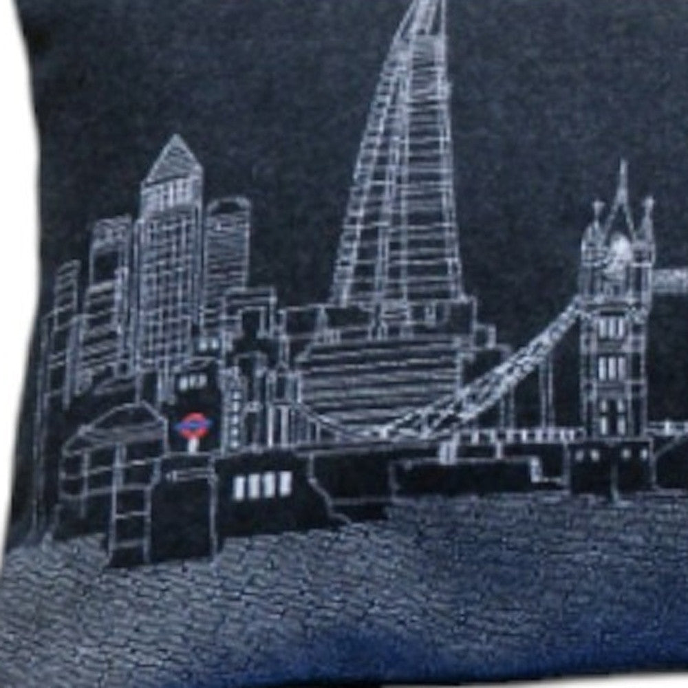 46" Black London Nighttime Skyline Lumbar Decorative Pillow