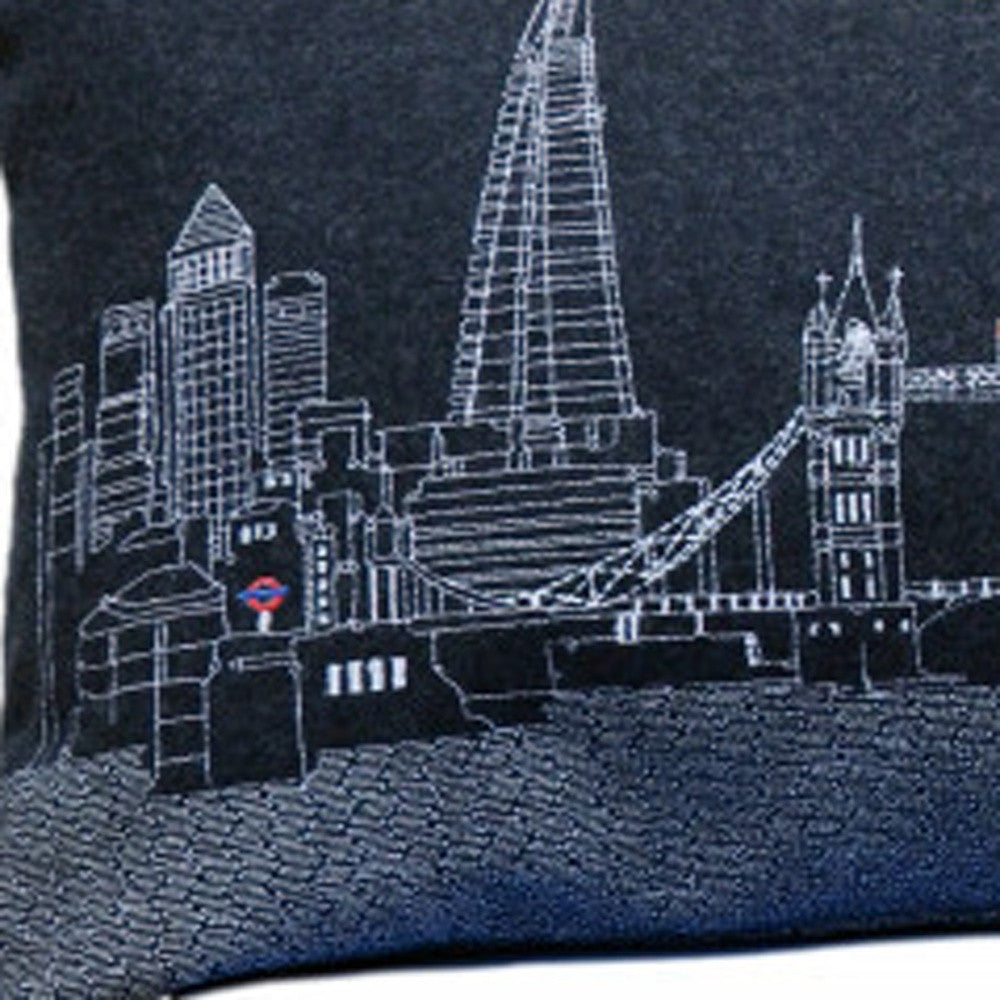 45" Black and White London Nighttime Skyline Lumbar Decorative Pillow