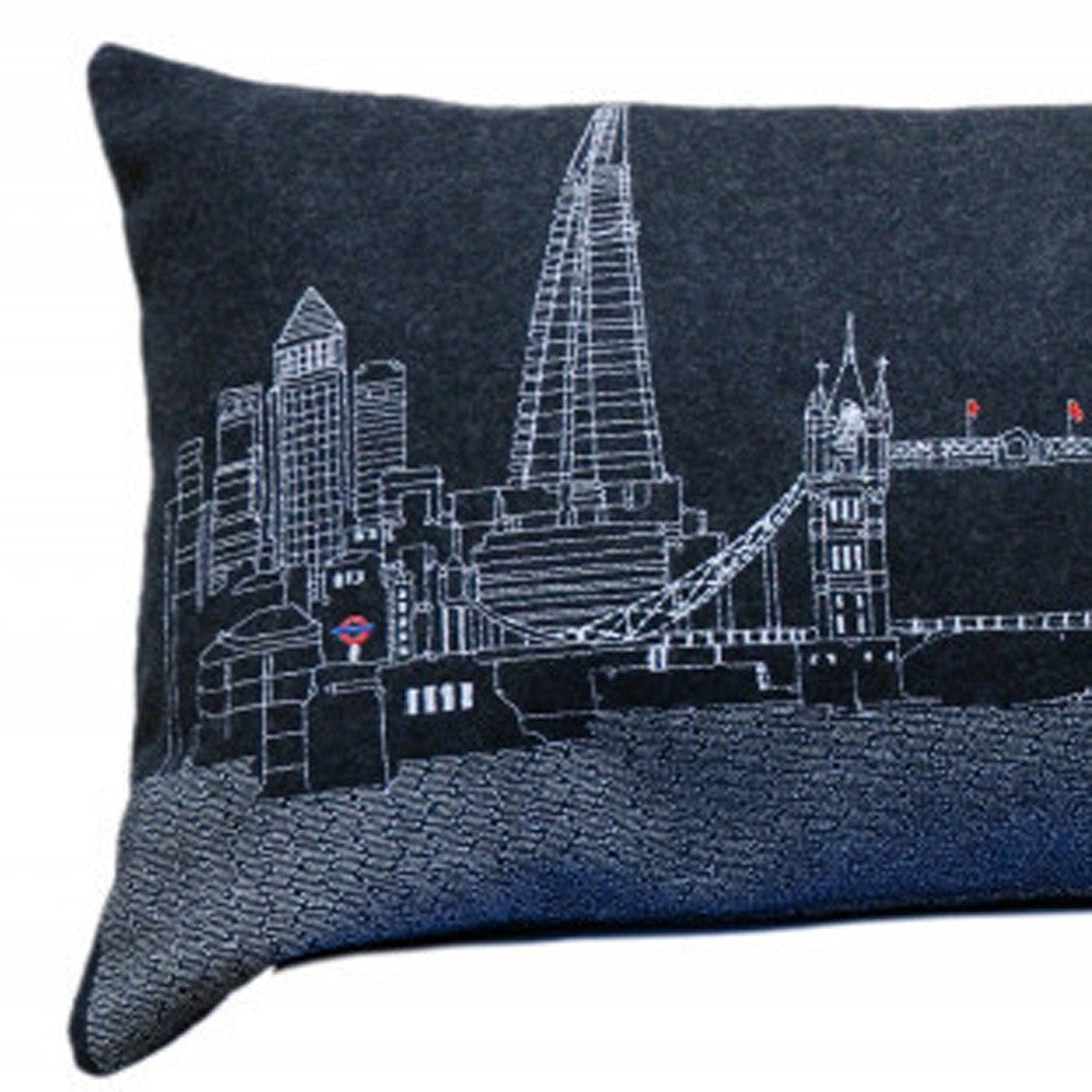 45" Black and White London Nighttime Skyline Lumbar Decorative Pillow