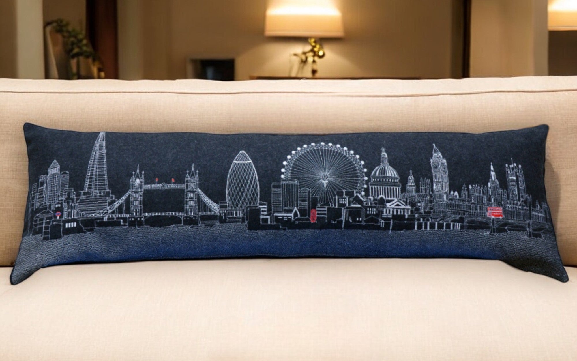 46" Black London Nighttime Skyline Lumbar Decorative Pillow