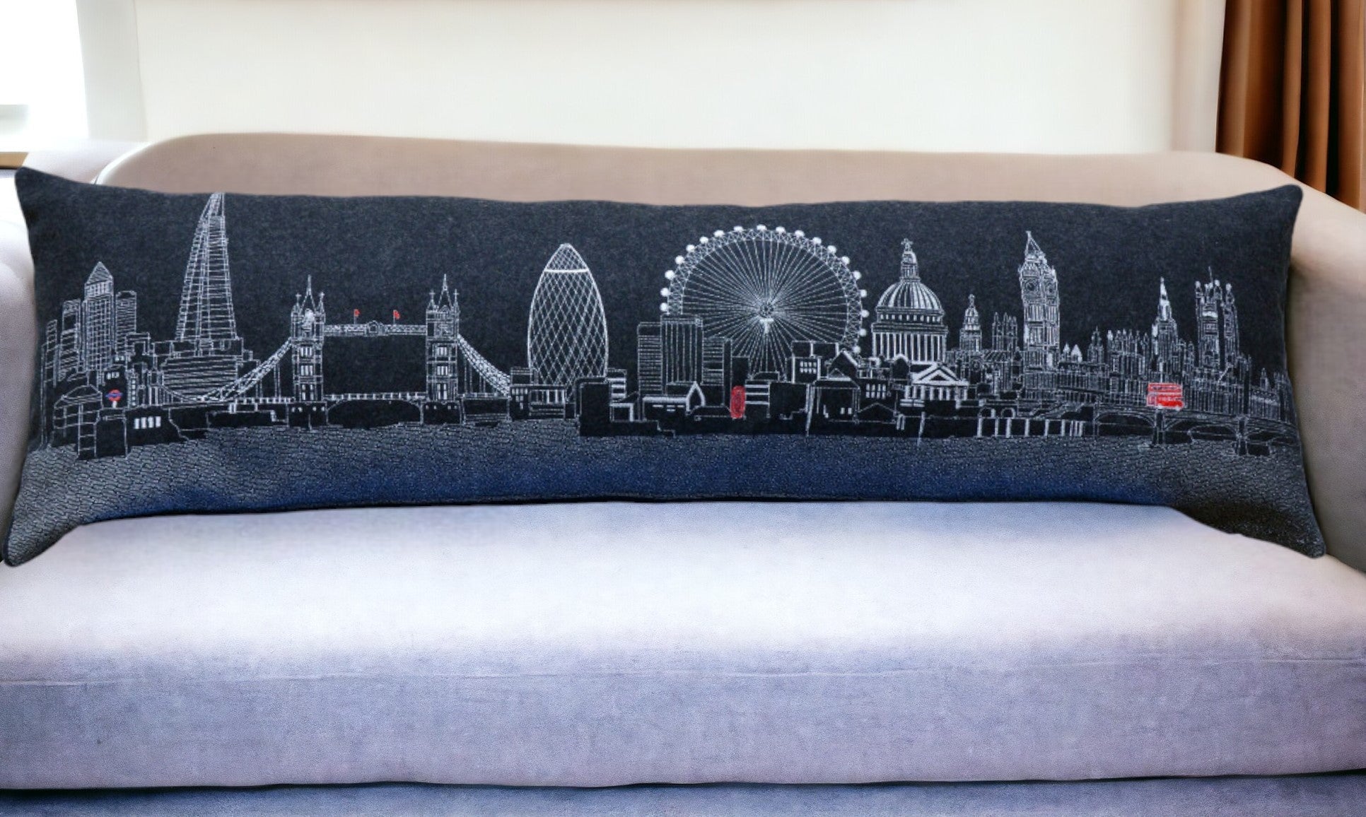 45" Black and White London Nighttime Skyline Lumbar Decorative Pillow