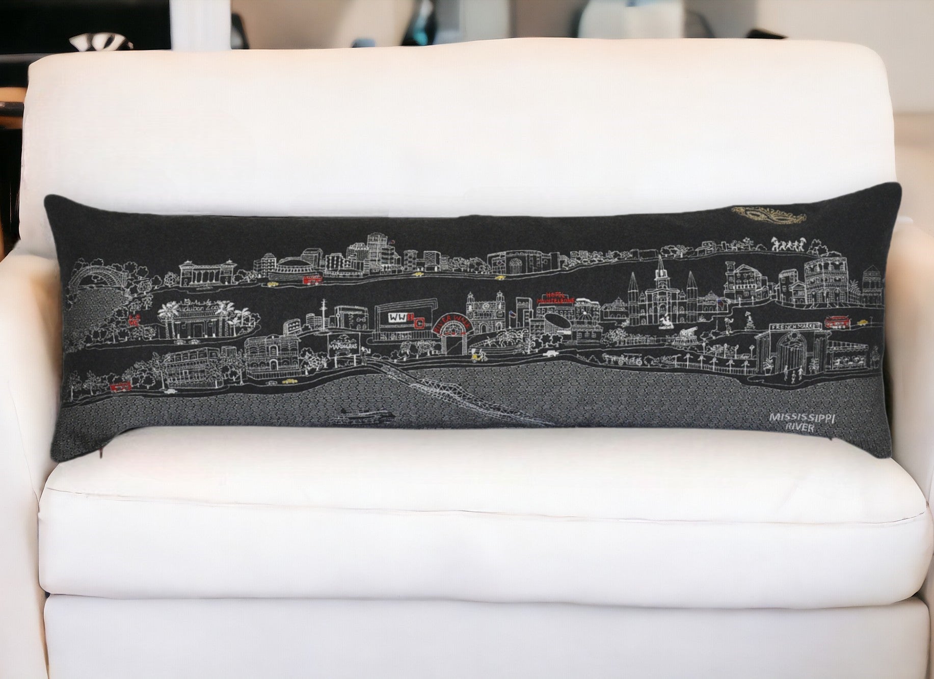 14" X 46" Black Gray and White Wool Zippered Pillow