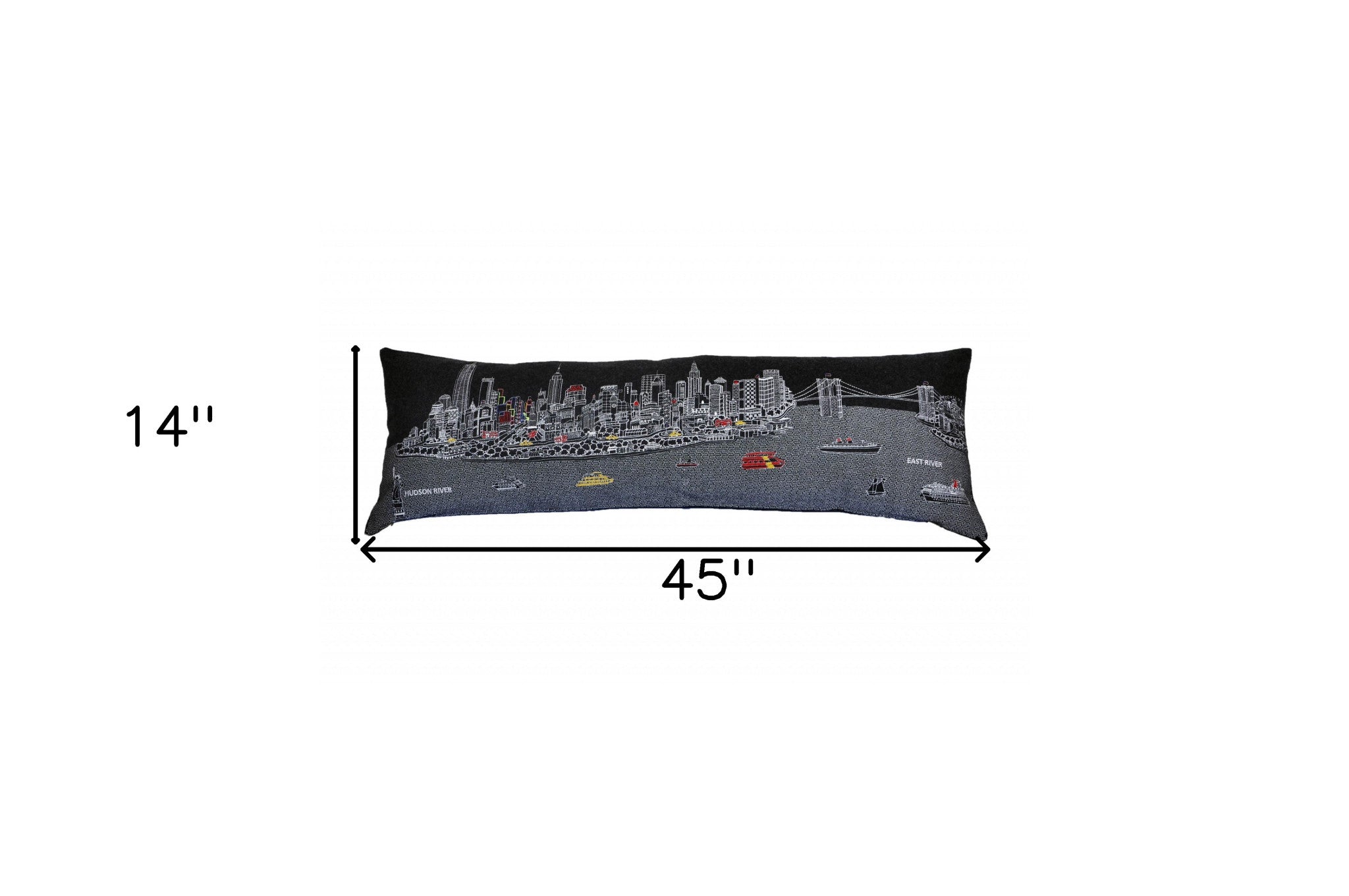 14" X 46" Black Gray and White Wool Zippered Pillow