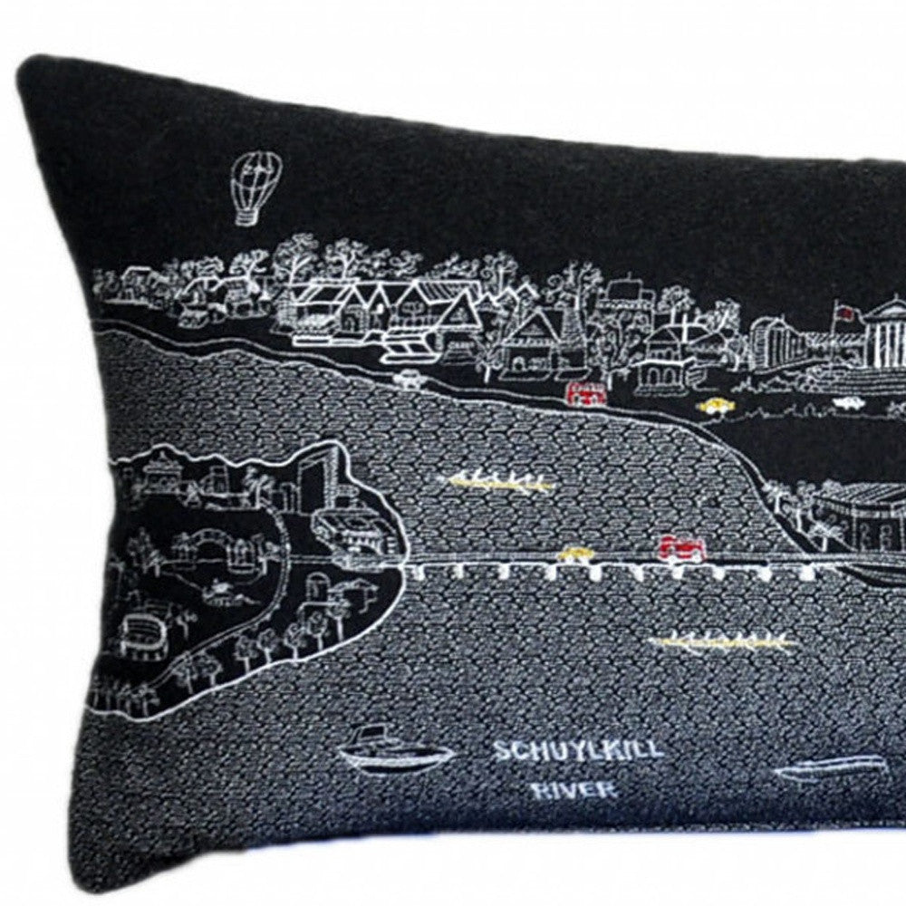 14" X 46" Black Gray and White Wool Zippered Pillow