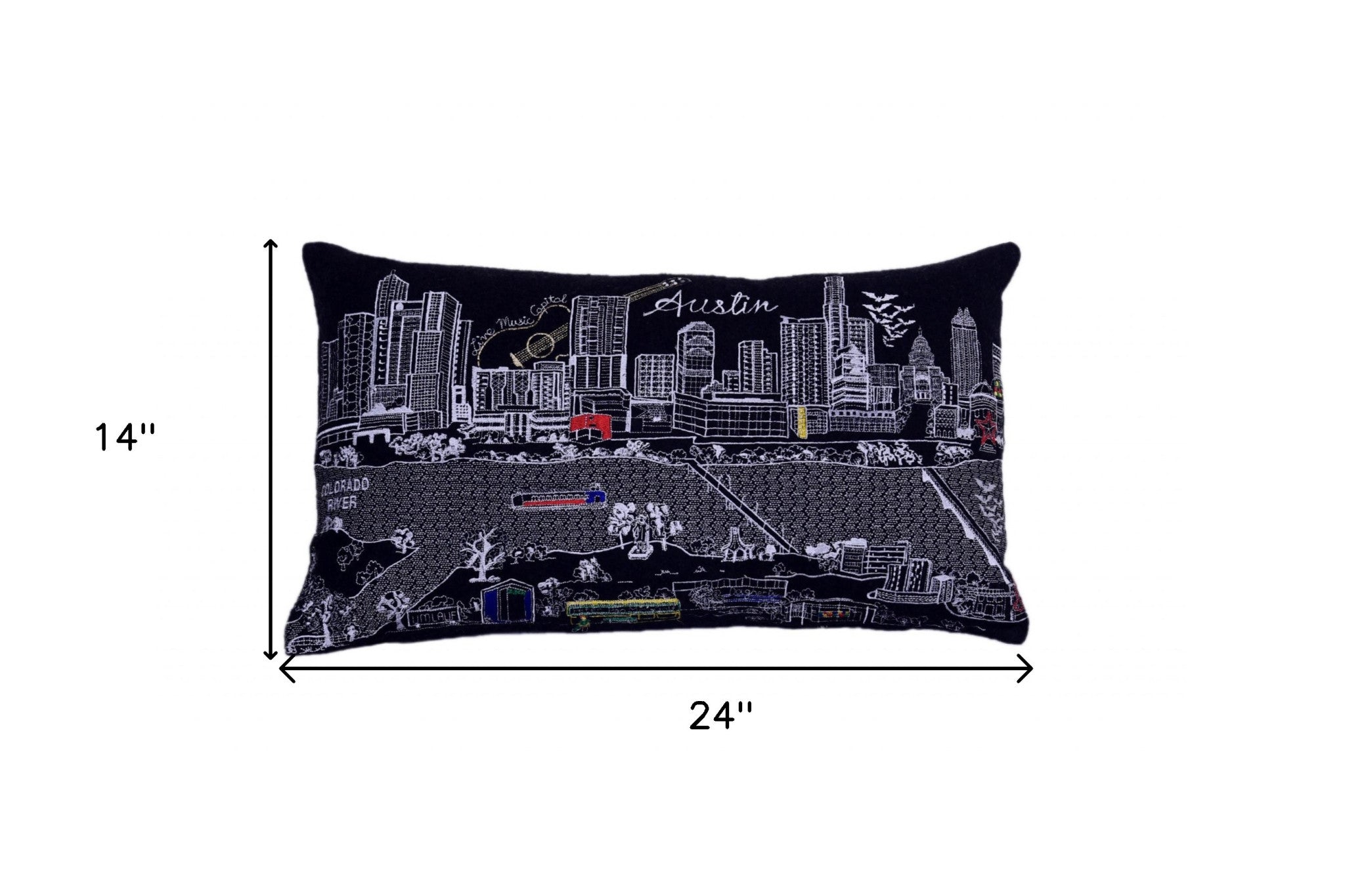 25" Black Atlanta Nighttime Skyline Lumbar Decorative Pillow