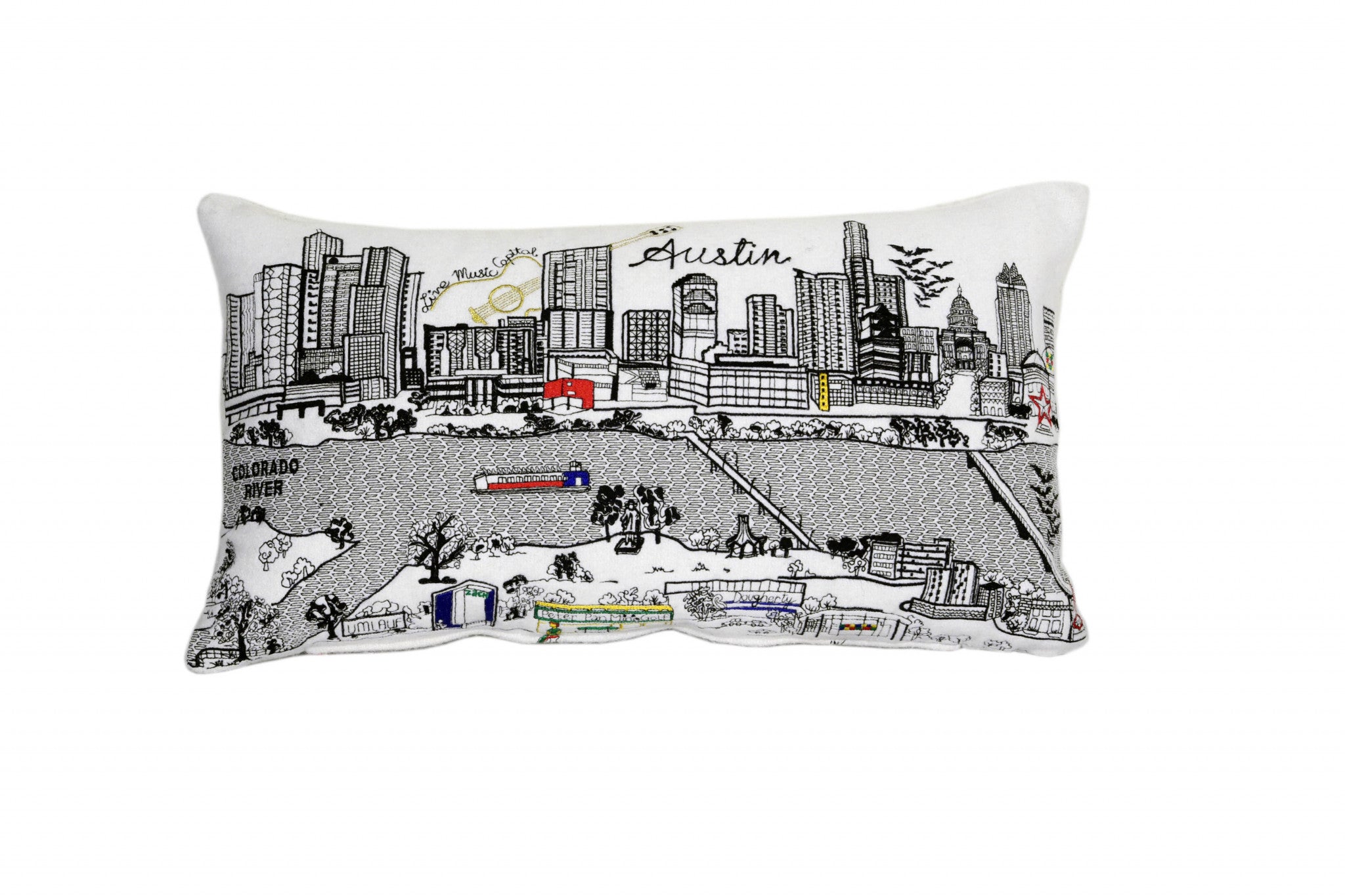 25" White Atlanta Daylight Skyline Lumbar Decorative Pillow