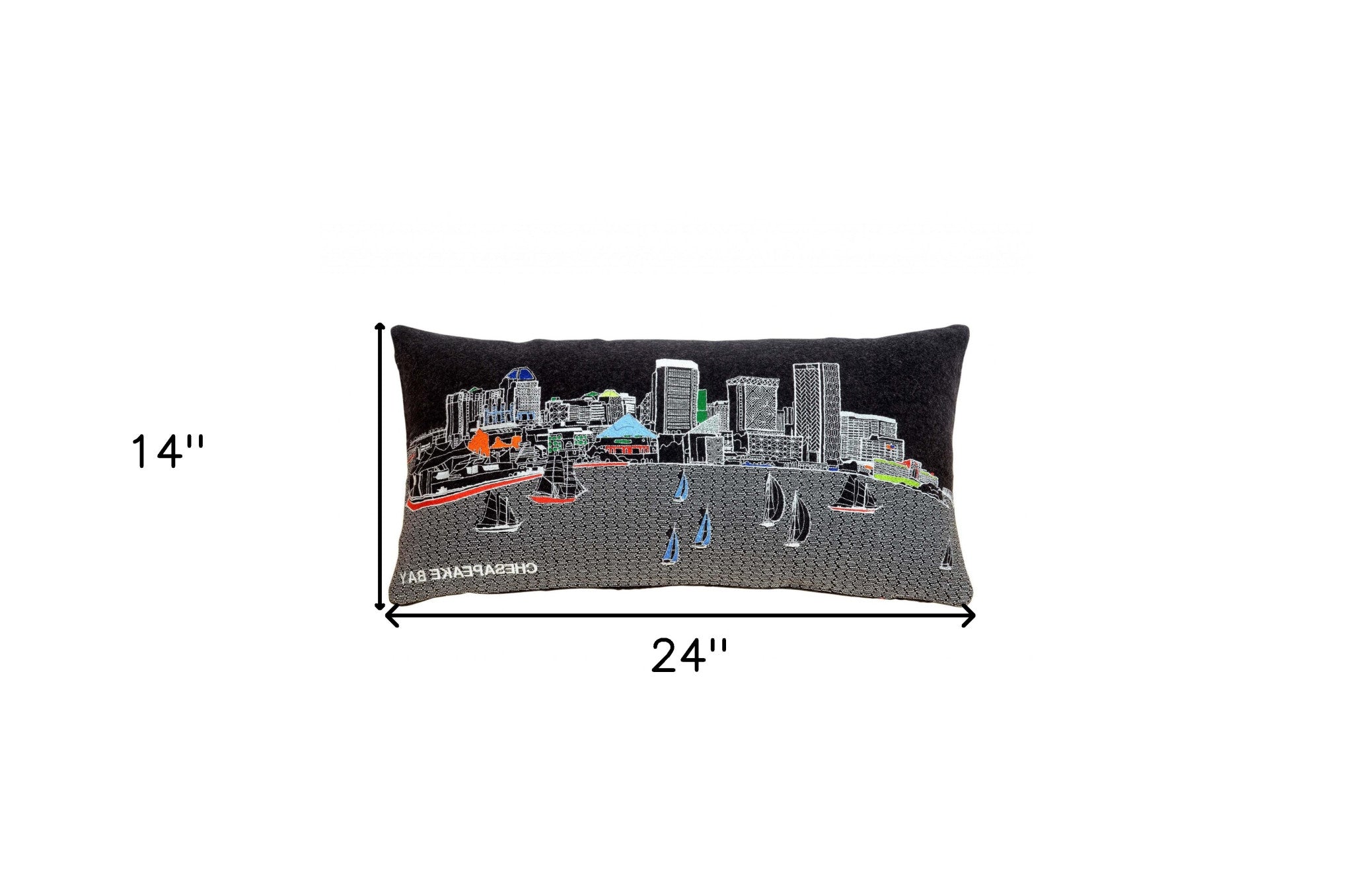 25" Black Austin Nighttime Skyline Lumbar Decorative Pillow