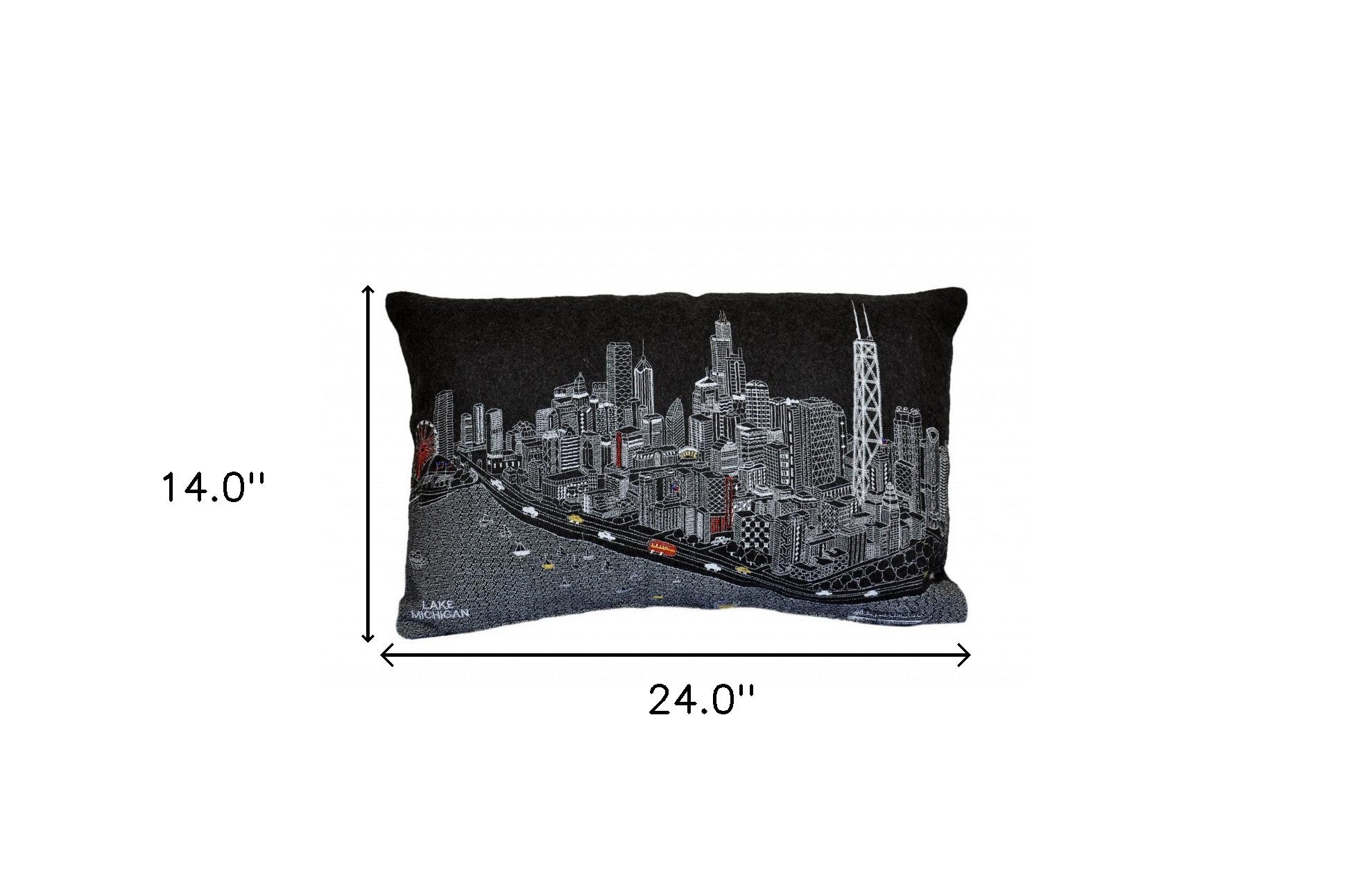 25" Black Chicago Nighttime Skyline Lumbar Decorative Pillow