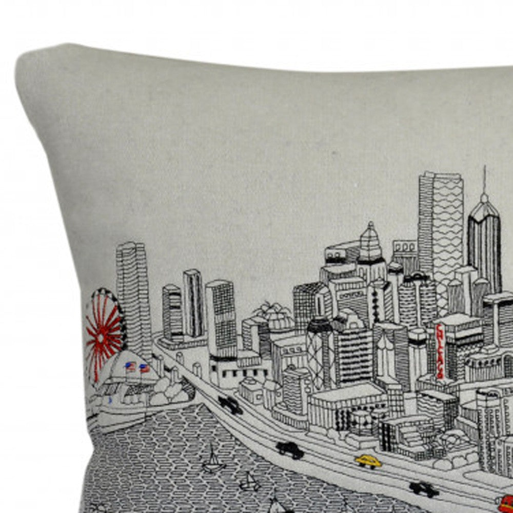 25" White Chicago Daylight Skyline Lumbar Decorative Pillow