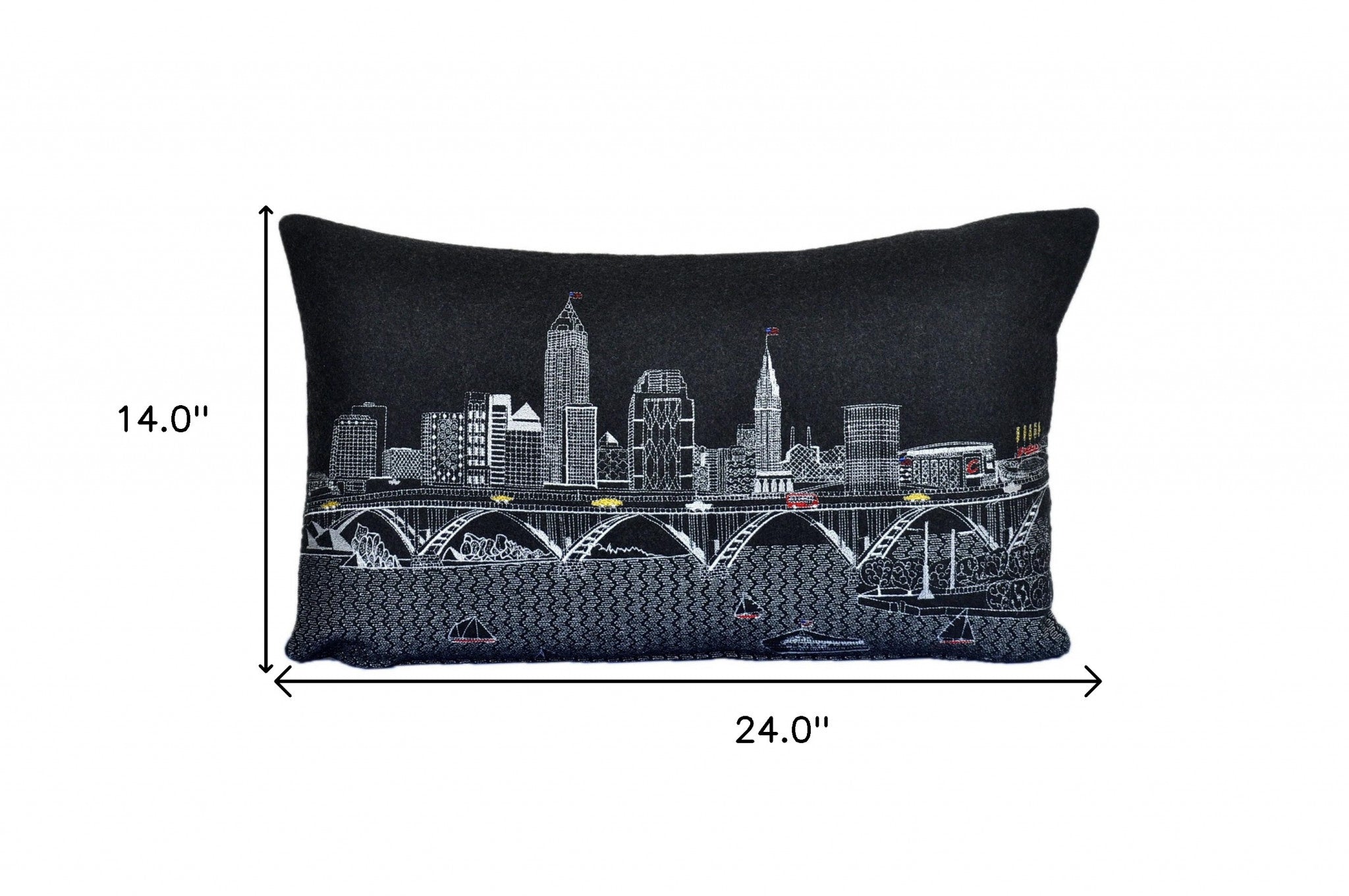 25" Black Cleveland Nighttime Skyline Lumbar Decorative Pillow