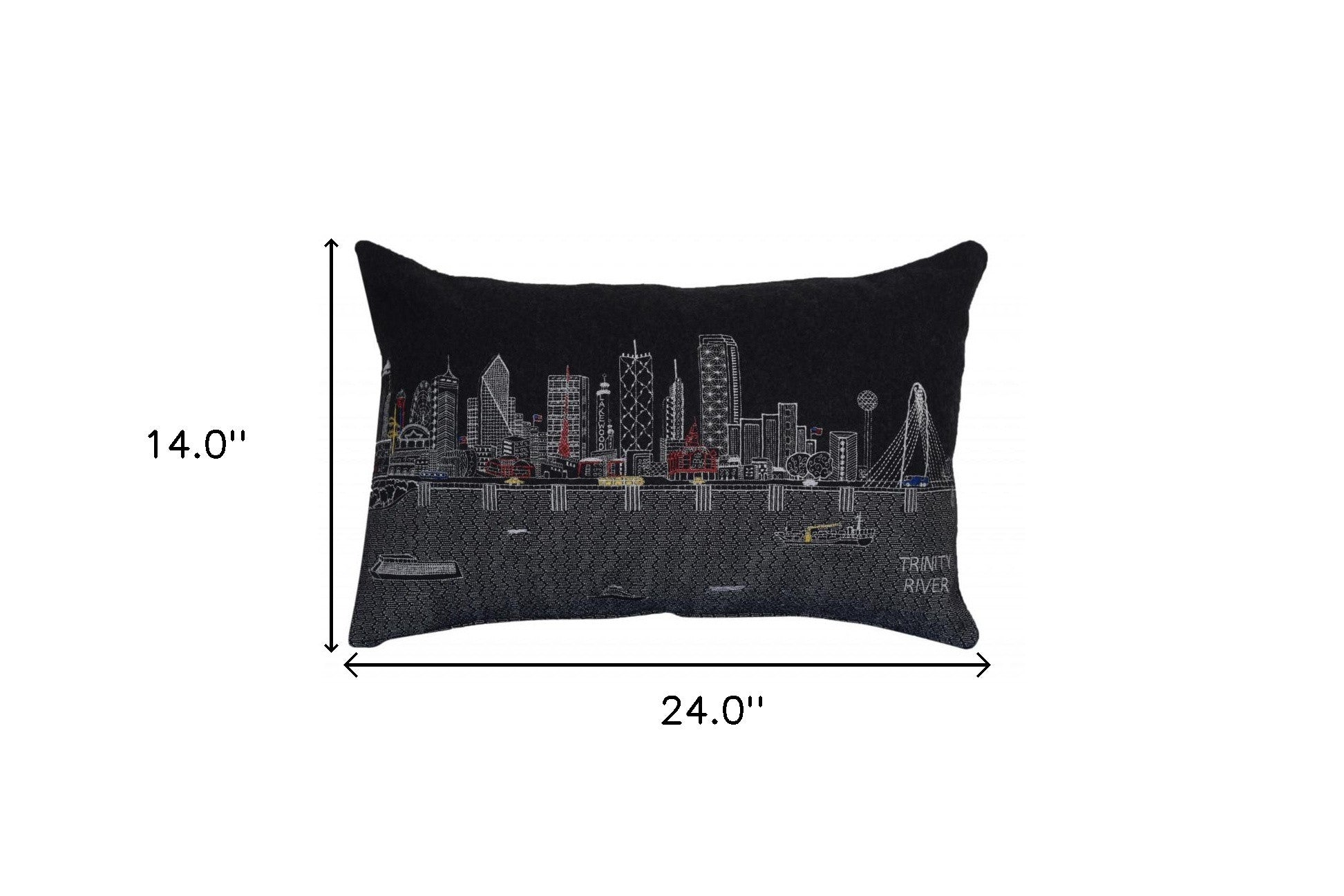 25" Black Dallas Nighttime Skyline Lumbar Decorative Pillow