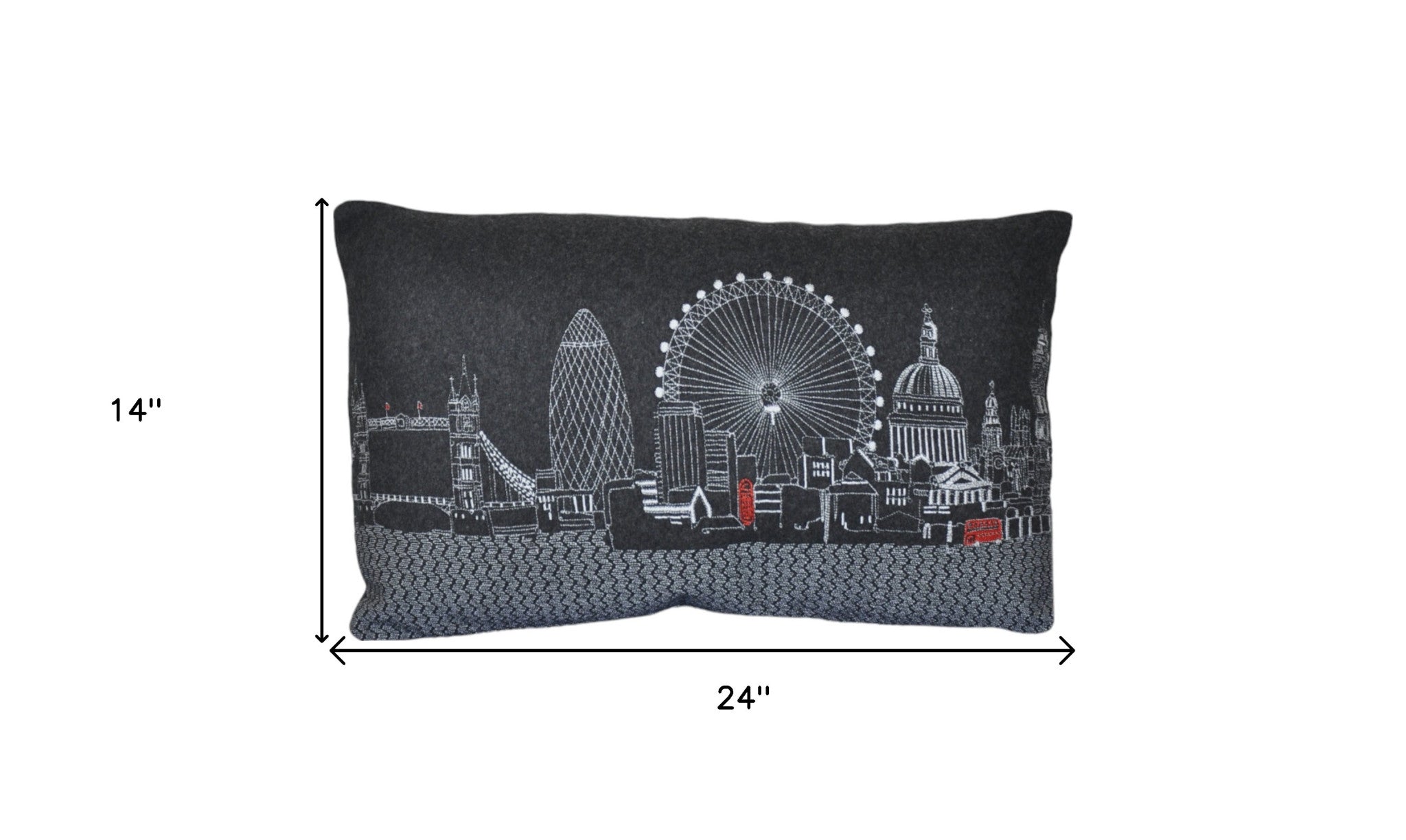 25" Black London Nighttime Skyline Lumbar Decorative Pillow