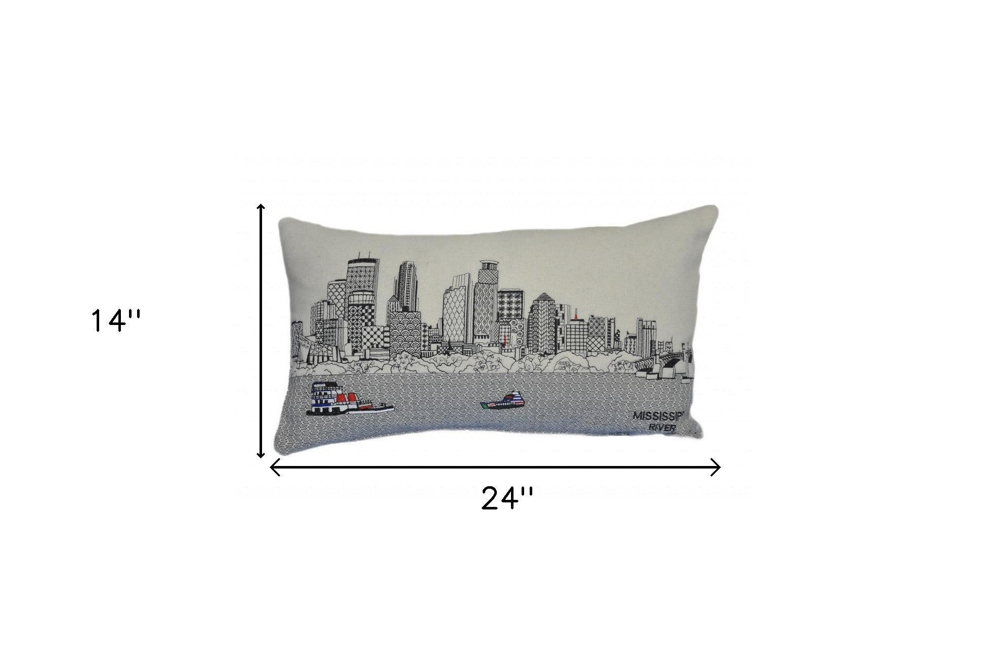 25" White Minneapolis Daylight Skyline Lumbar Decorative Pillow