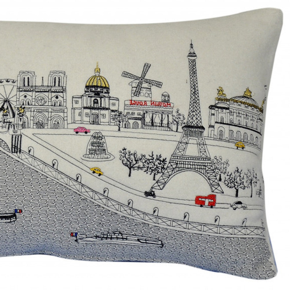 25" White Paris Daylight Skyline Lumbar Decorative Pillow