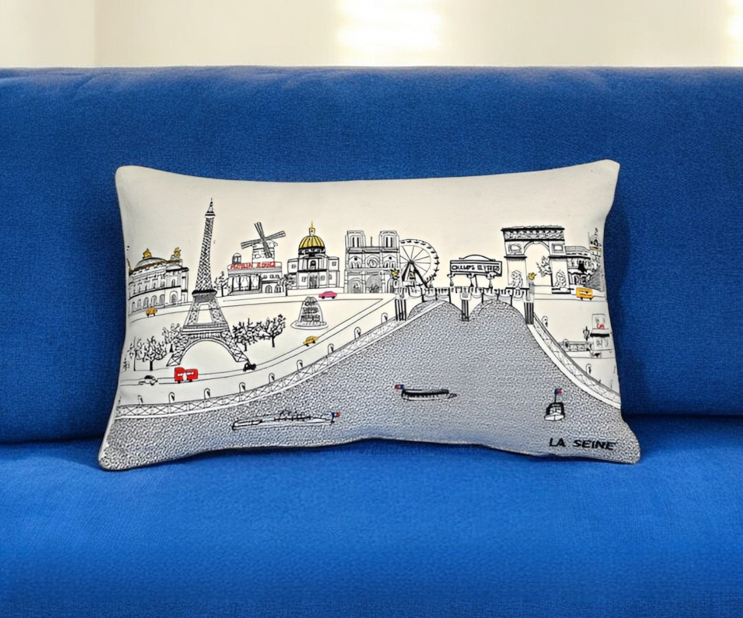 25" White Paris Daylight Skyline Lumbar Decorative Pillow