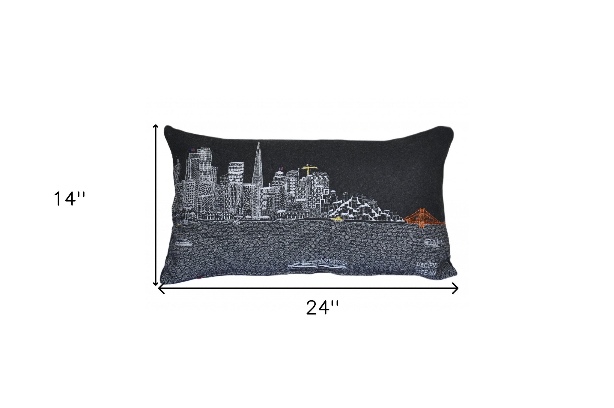 25" Black San Francisco Nighttime Skyline Lumbar Decorative Pillow