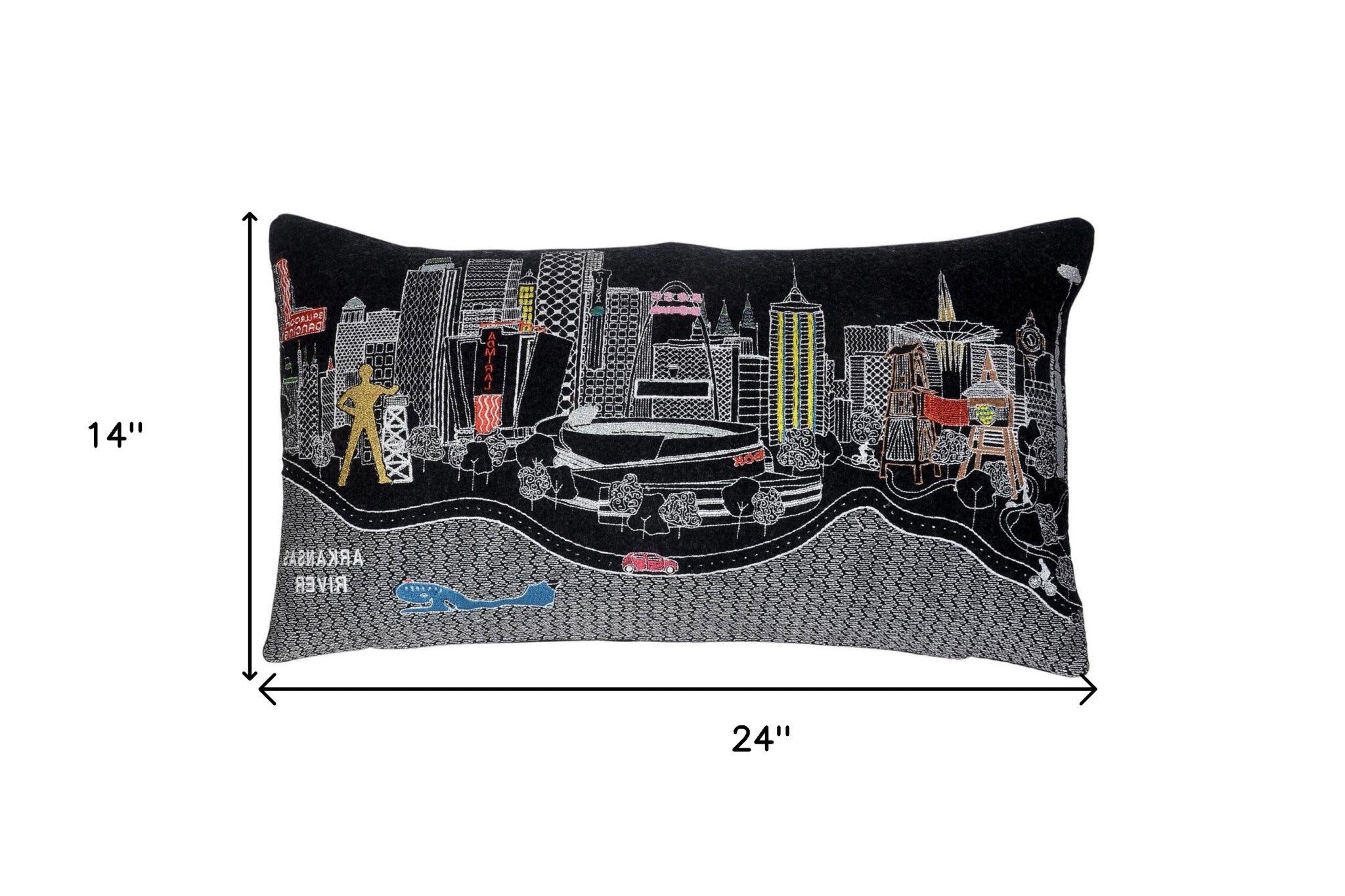 25" Black Tulsa Nighttime Skyline Lumbar Decorative Pillow