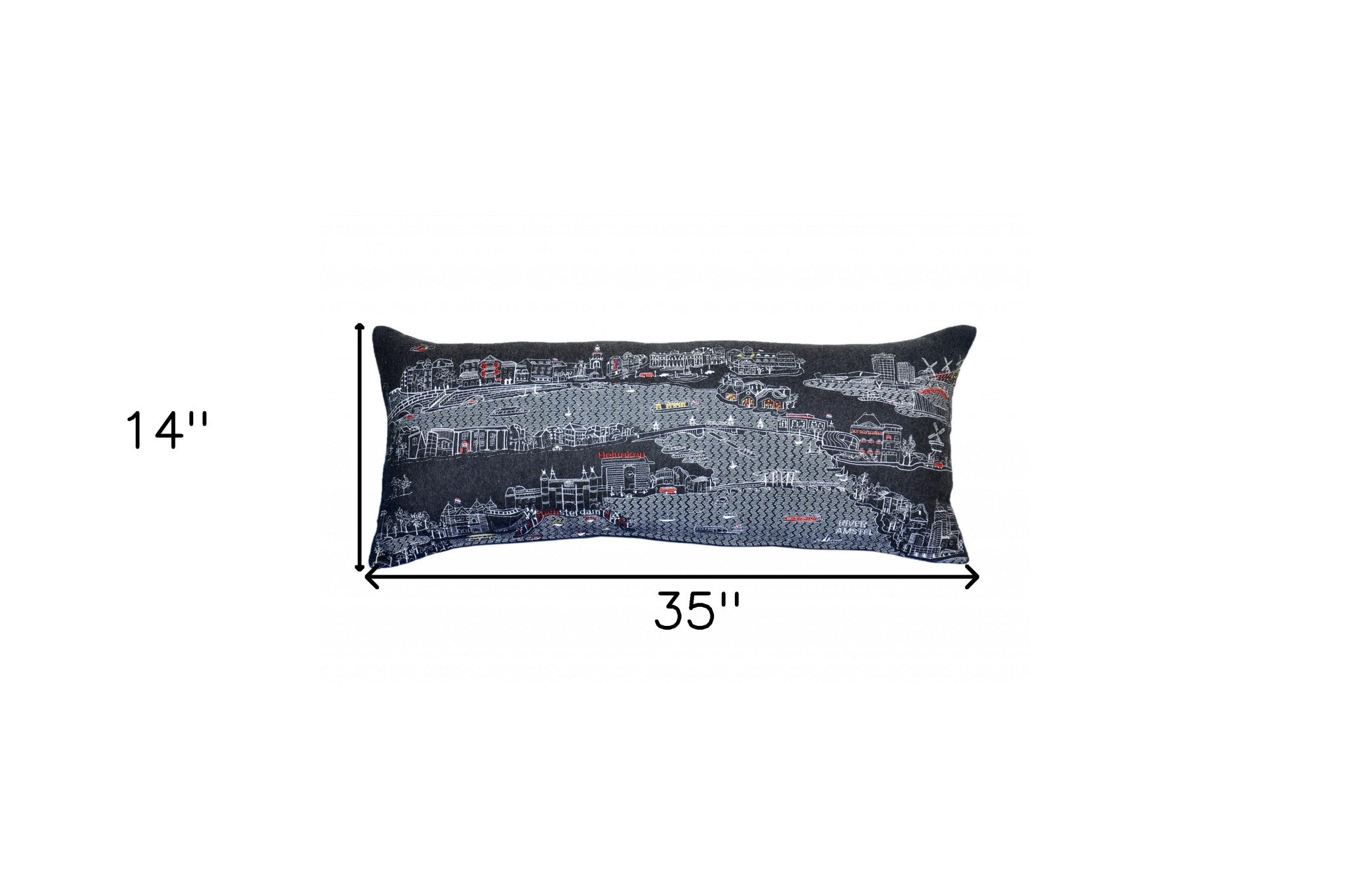 35" Black Amsterdam Nighttime Skyline Lumbar Decorative Pillow