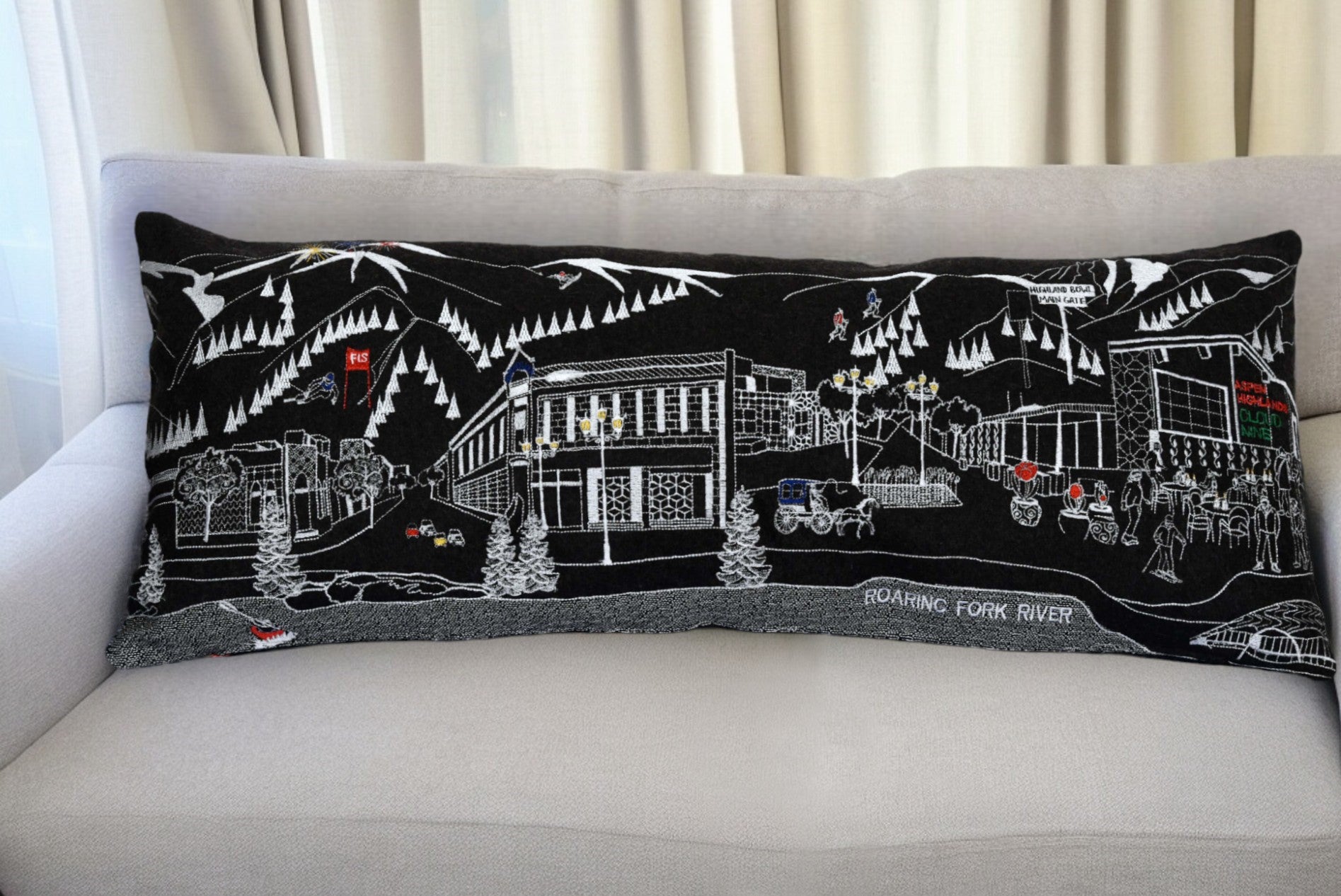 35" Black Aspen Nighttime Skyline Lumbar Decorative Pillow