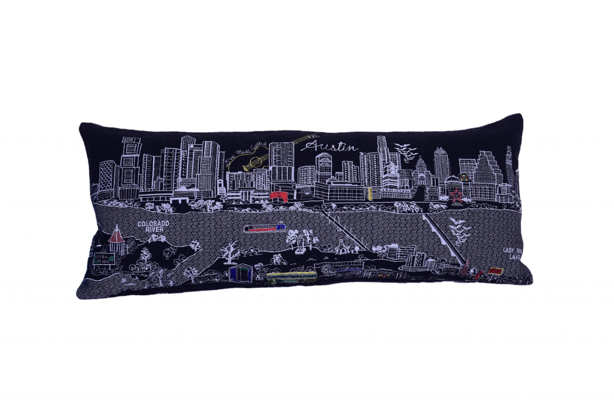 35" Black Austin Nighttime Skyline Lumbar Decorative Pillow