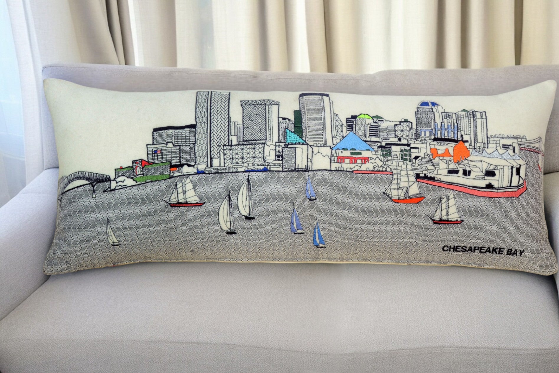 35" White Baltimore Daylight Skyline Lumbar Decorative Pillow